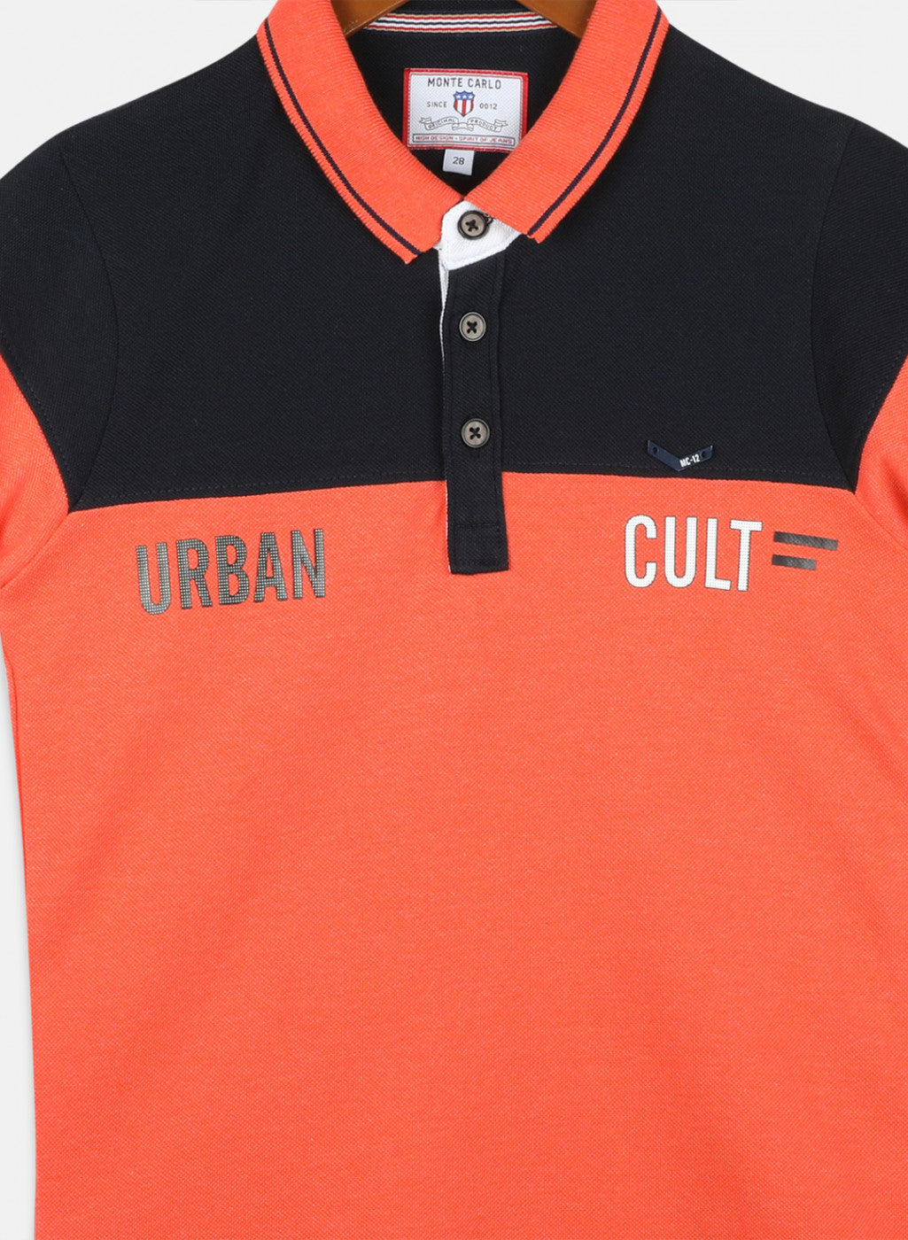 Boys Orange & Navy Blue Printed T-Shirt