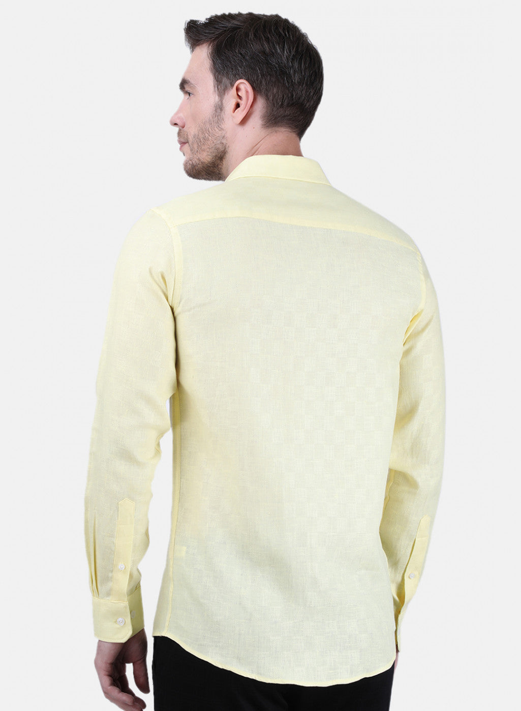 Mens Yellow Self Linen Shirt