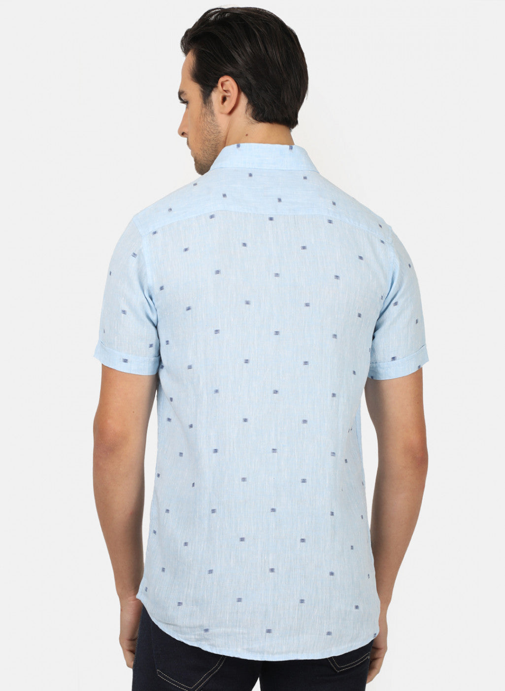 Men Blue Printed Linen Shirt