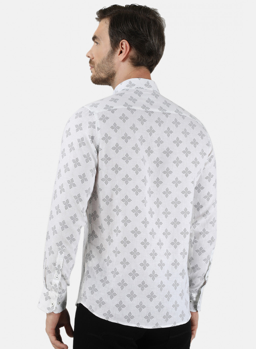 Mens White Printed Linen Shirt