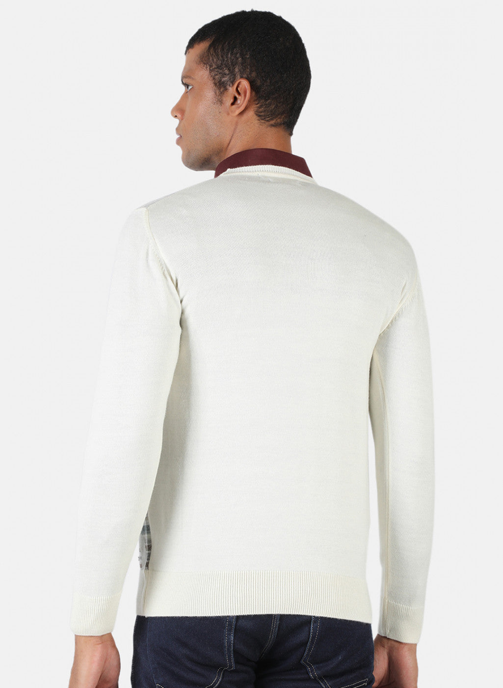 Men Off White Solid Pullover