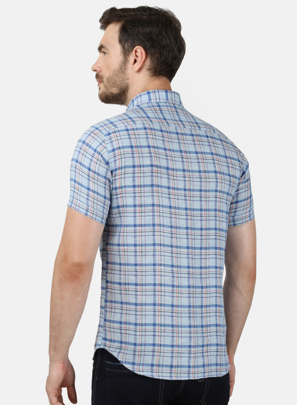 Mens Sky Blue Check Linen Shirt