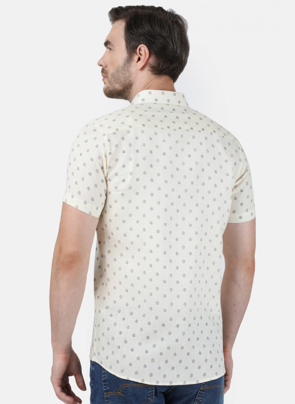 Mens Off White Printed Linen Shirt