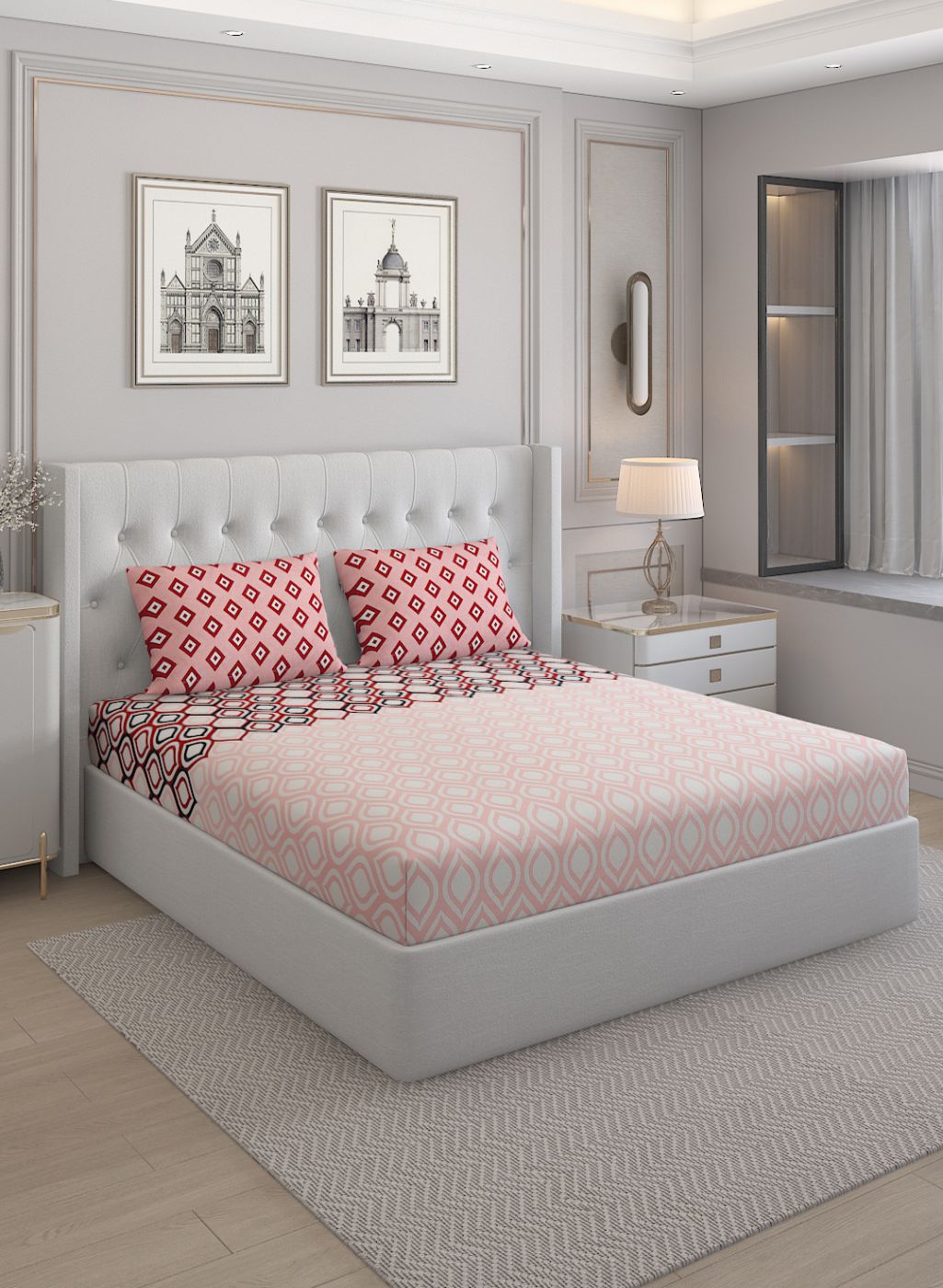 152TC Pure Cotton King Bedsheet with 2 Pillow Covers