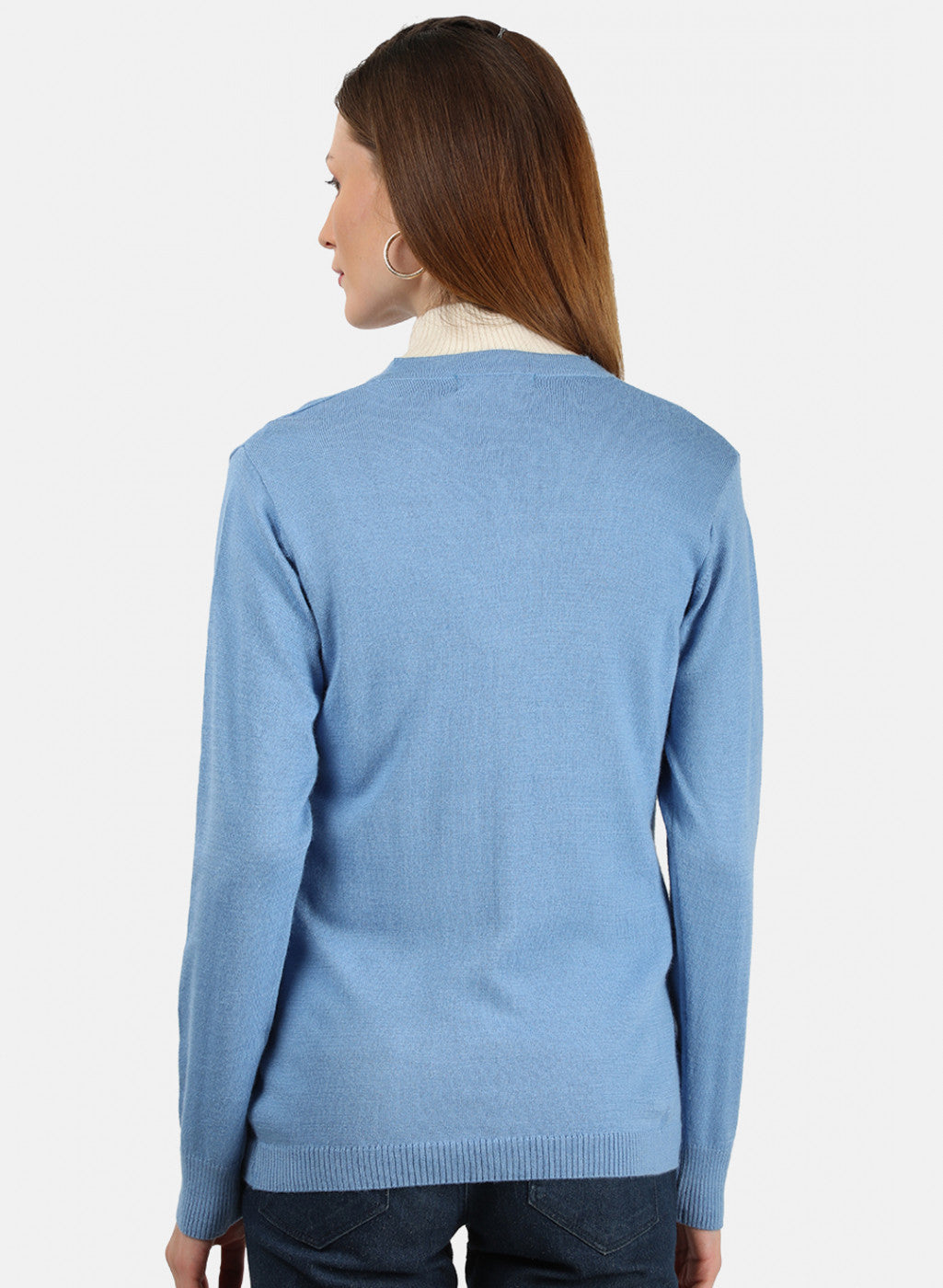 Women Sky Blue Solid Cardigan
