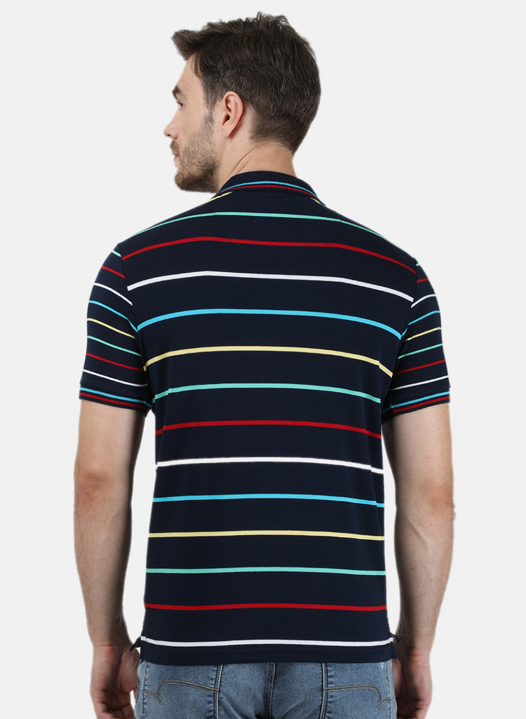 Mens NAvy Blue Stripe Collar T-Shirts
