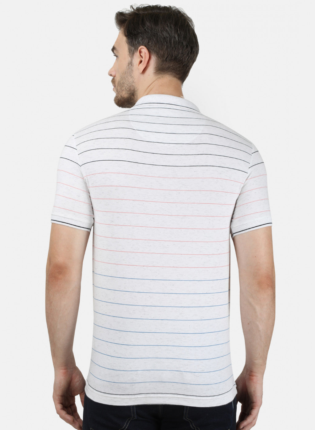 Mens White Stripe Collar T-Shirts