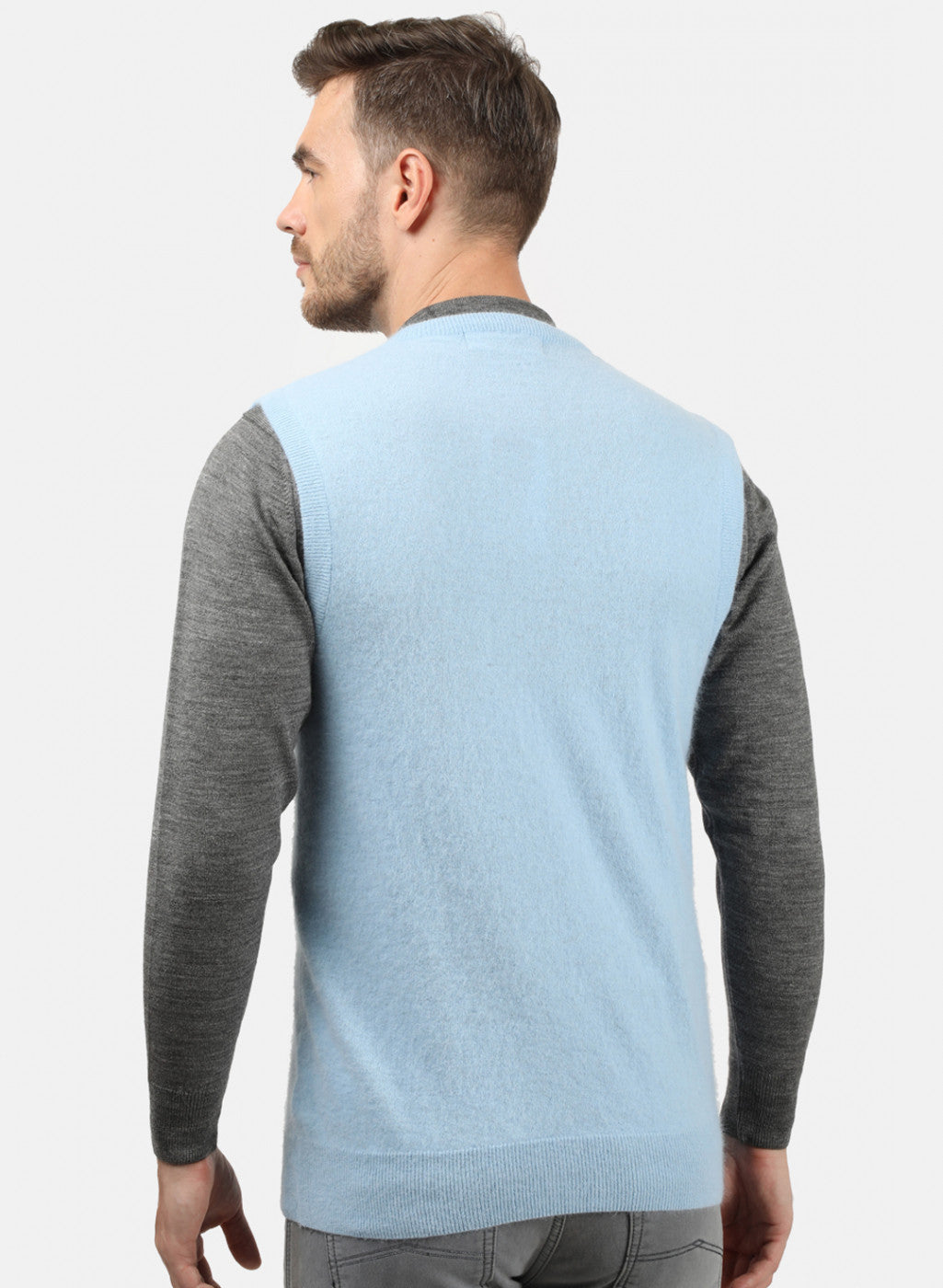 Men Sky Blue Solid Sweater