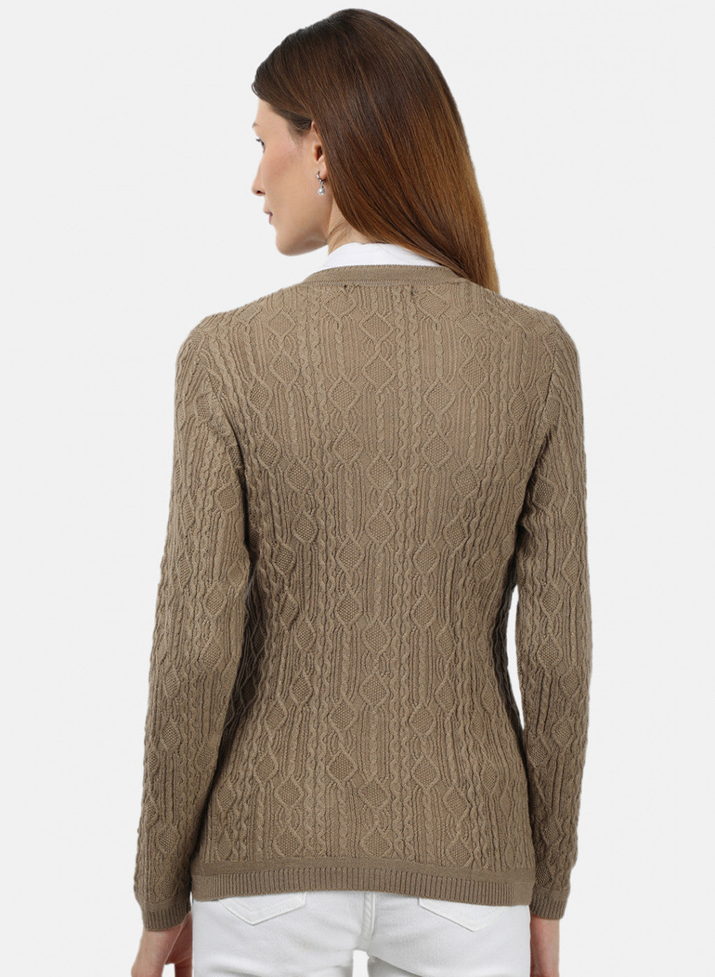 Women Brown Self Design Cardigan