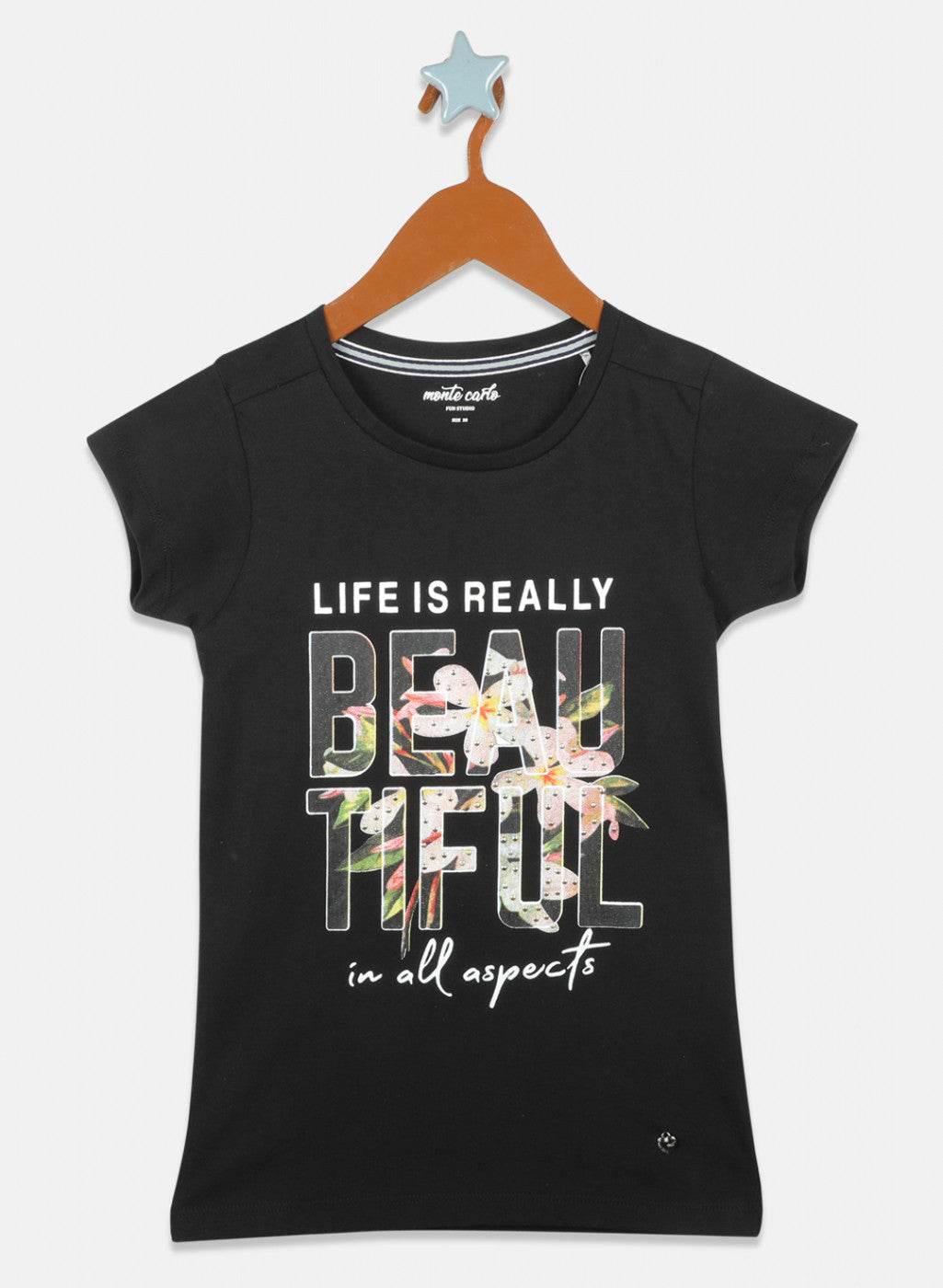 Girls Black & Off White Printed Capri Set