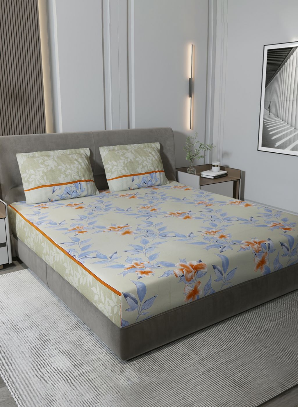 120TC Pure Cotton Queen Bedsheet with 2 Pillow Covers