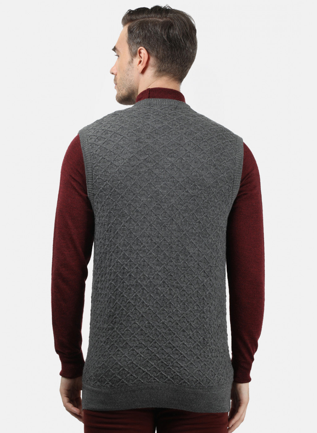 Men Grey Self Design Sweater