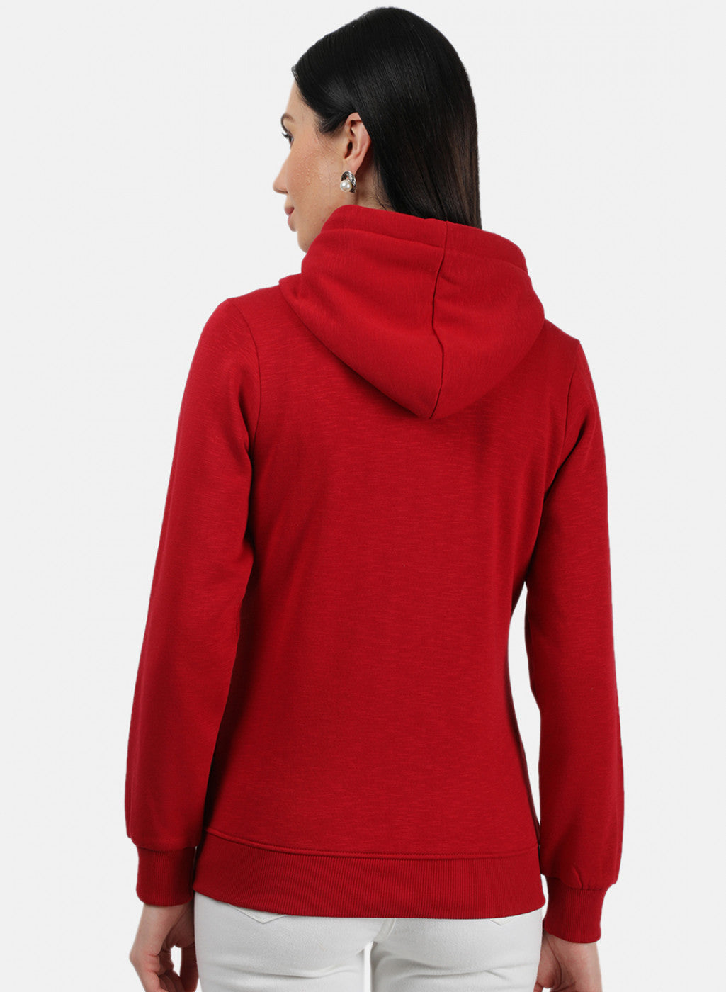 Women Red Plain Sweatshirt