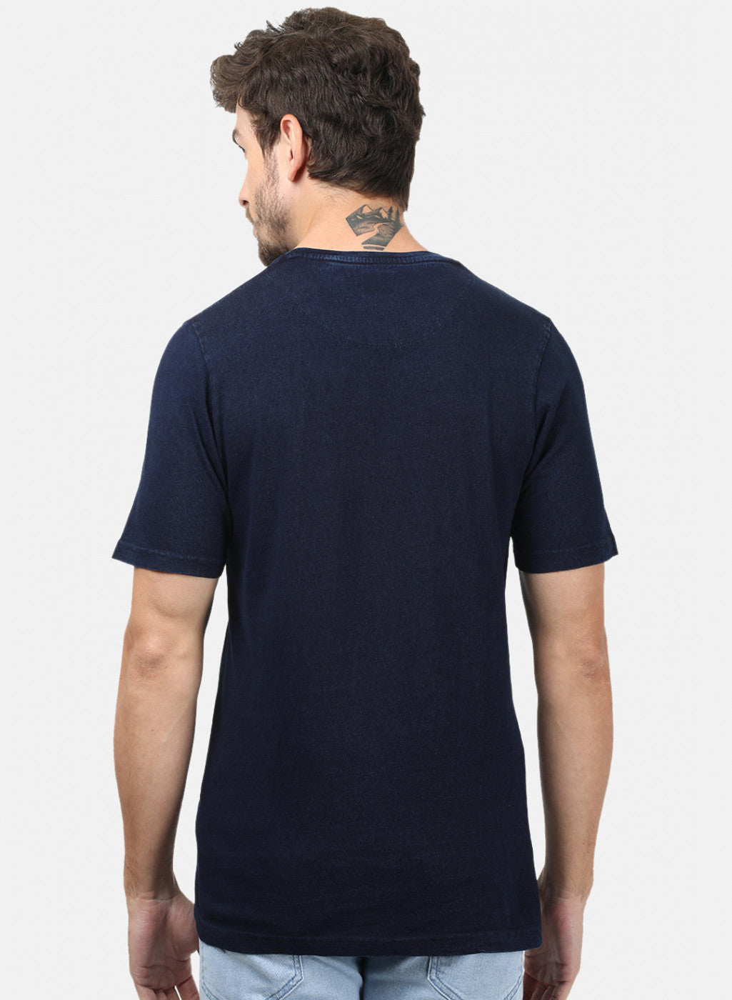 Men Blue Self T-Shirts
