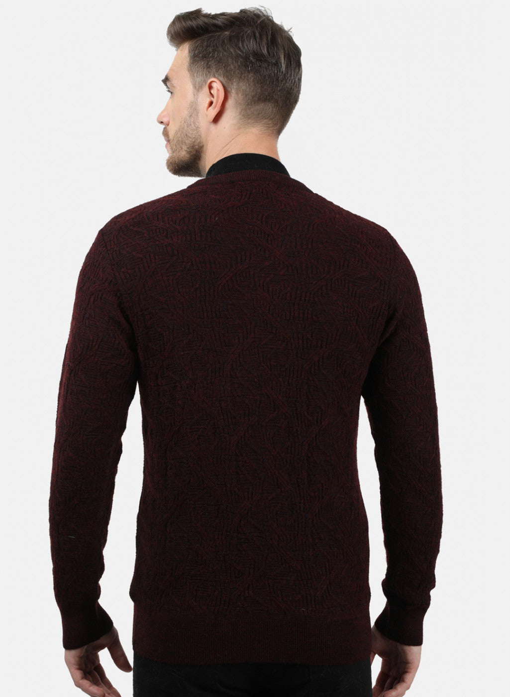 Men Maroon Self Pullover