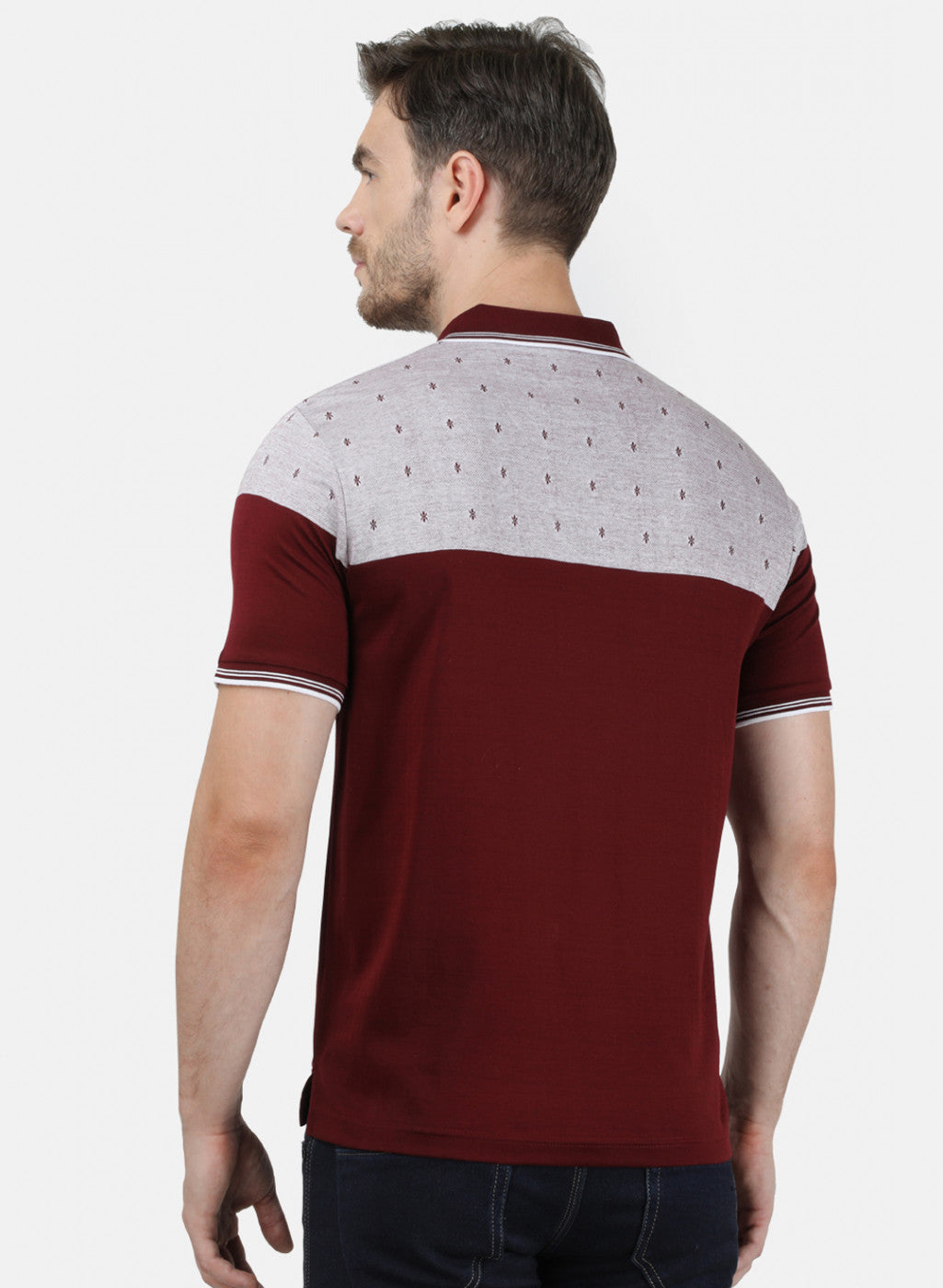 Mens Maroon Jaquard Collar T-Shirts