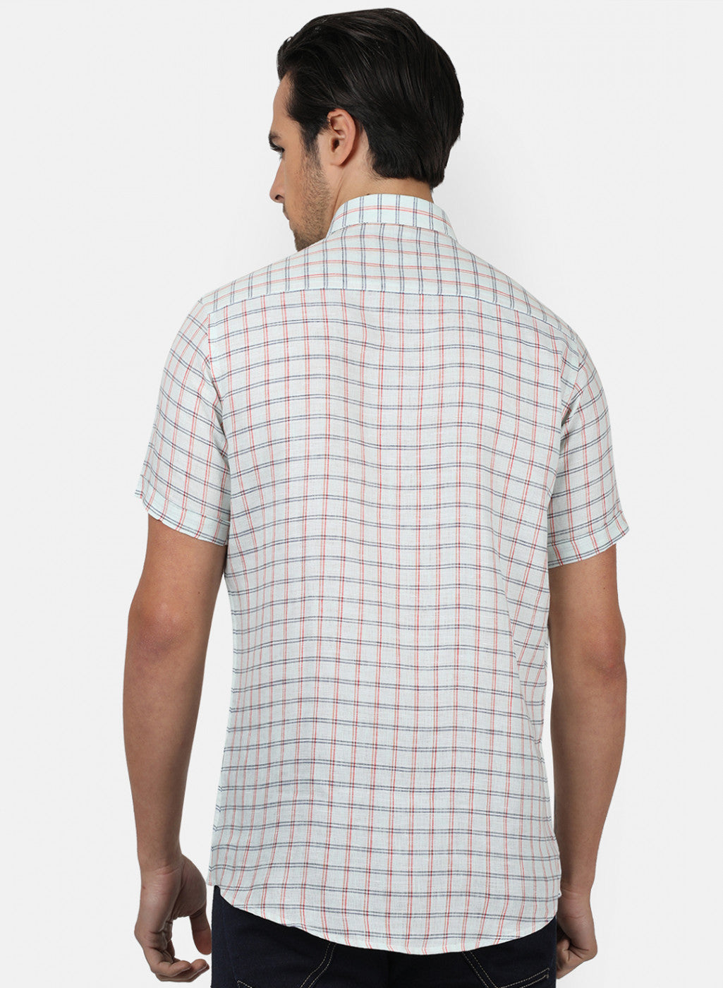 Men Light Green Check Linen Shirt