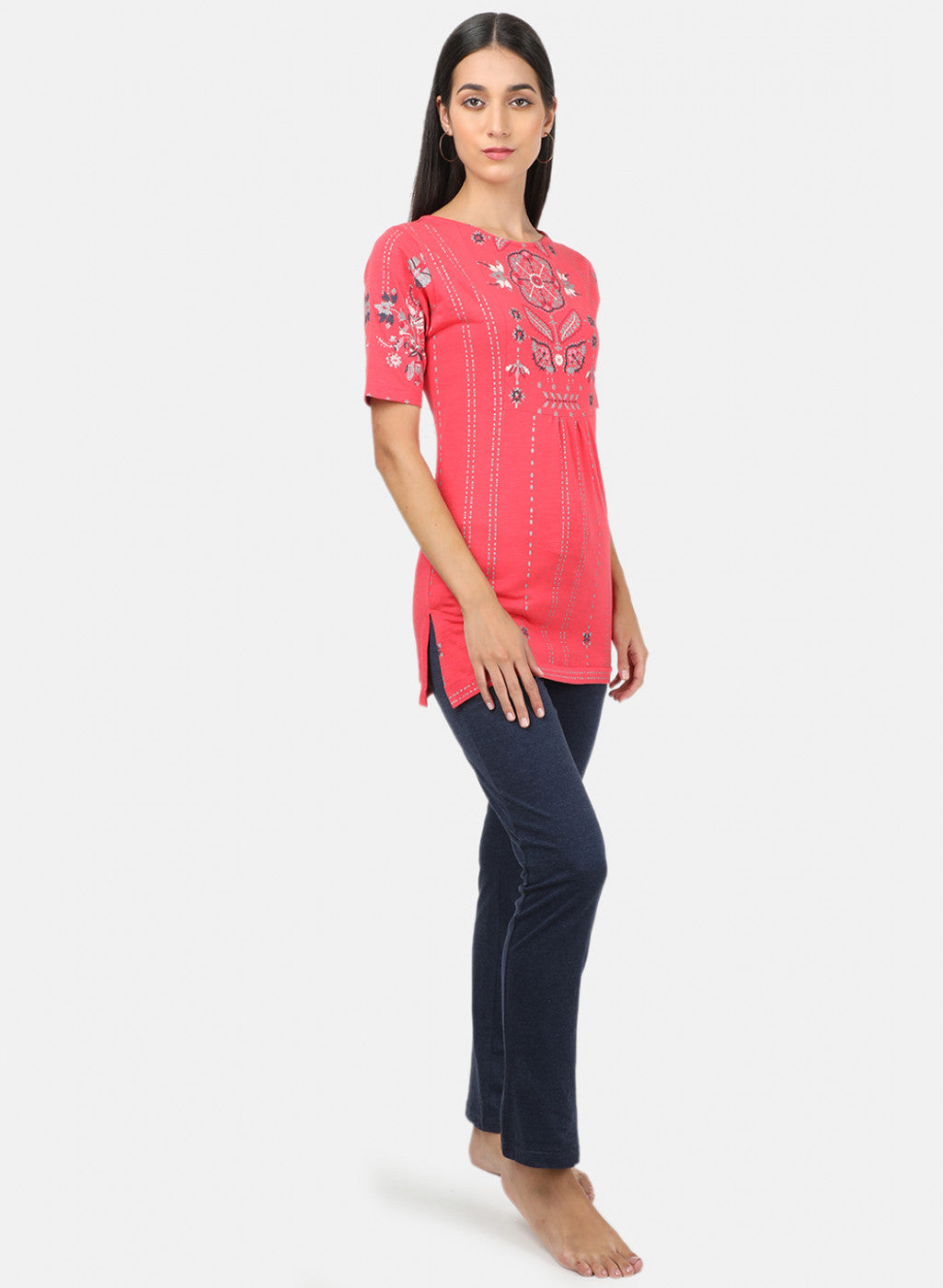 Womens Pink & Navy Printed Lower Set