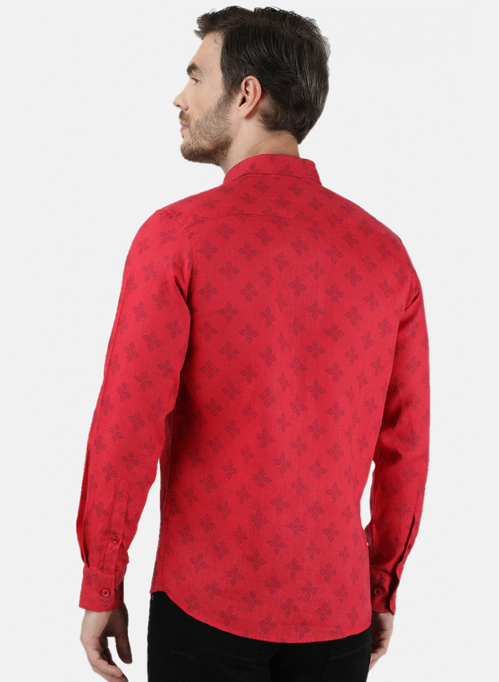 Mens Maroon Printed Linen Shirt