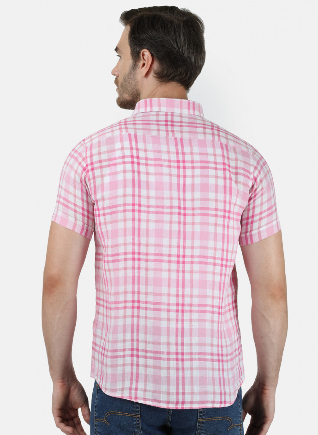 Mens Pink Check Linen Shirt