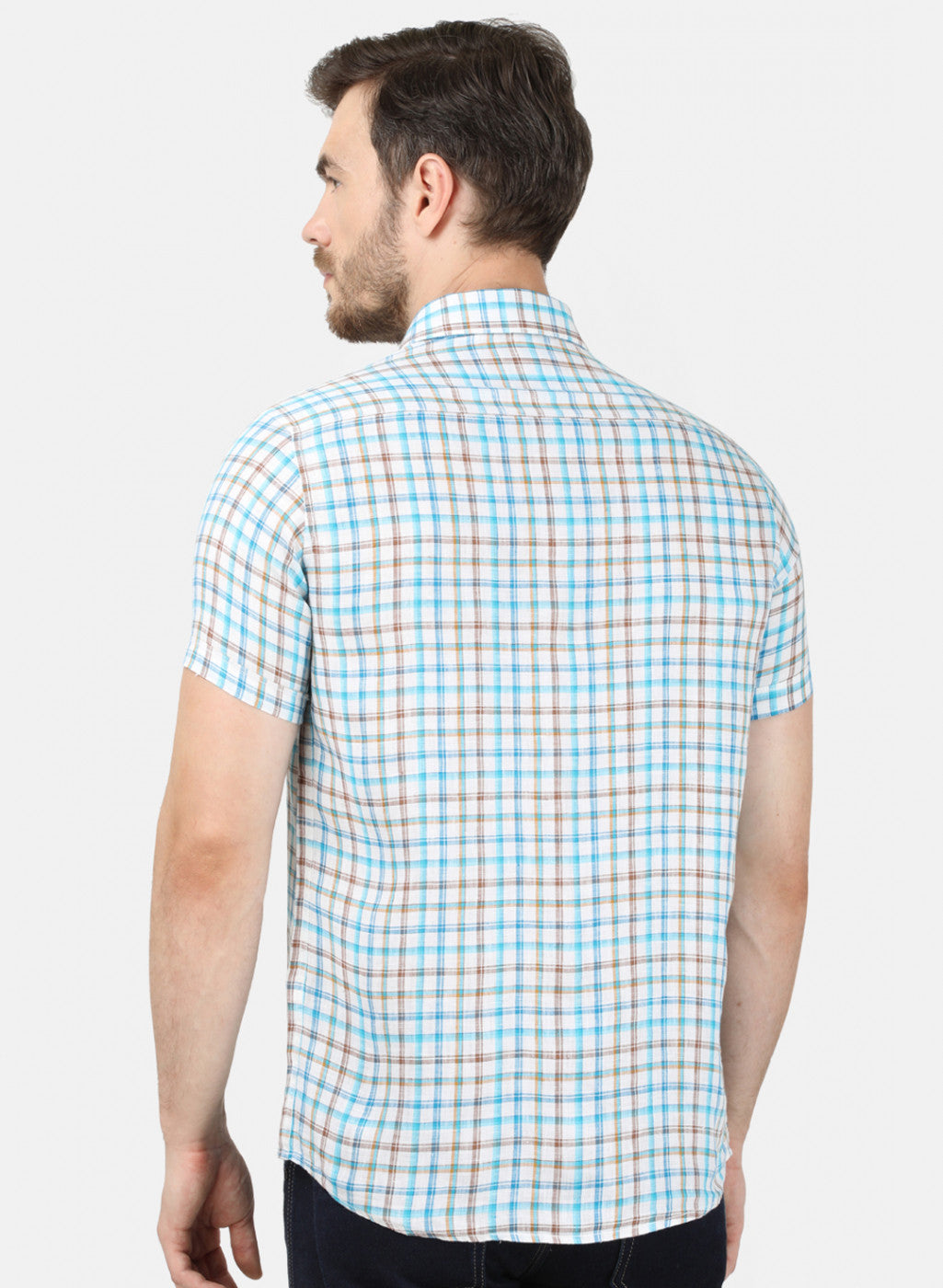 Mens Blue Check Linen Shirt