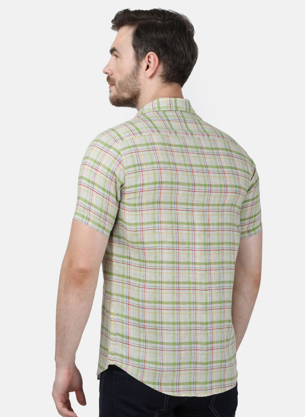 Mens Olive Check Linen Shirt