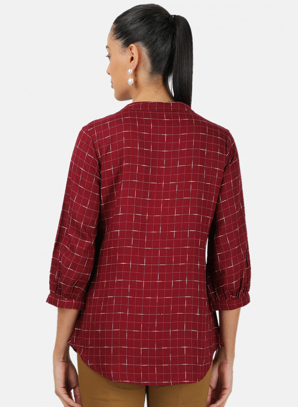 Womens Maroon Check Top