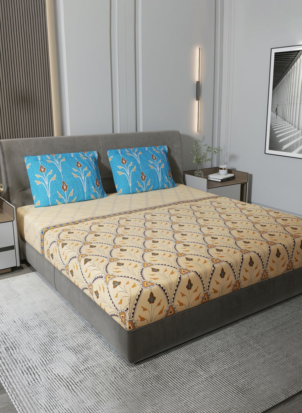 144TC Pure Cotton King Bedsheet with 2 Pillow Covers