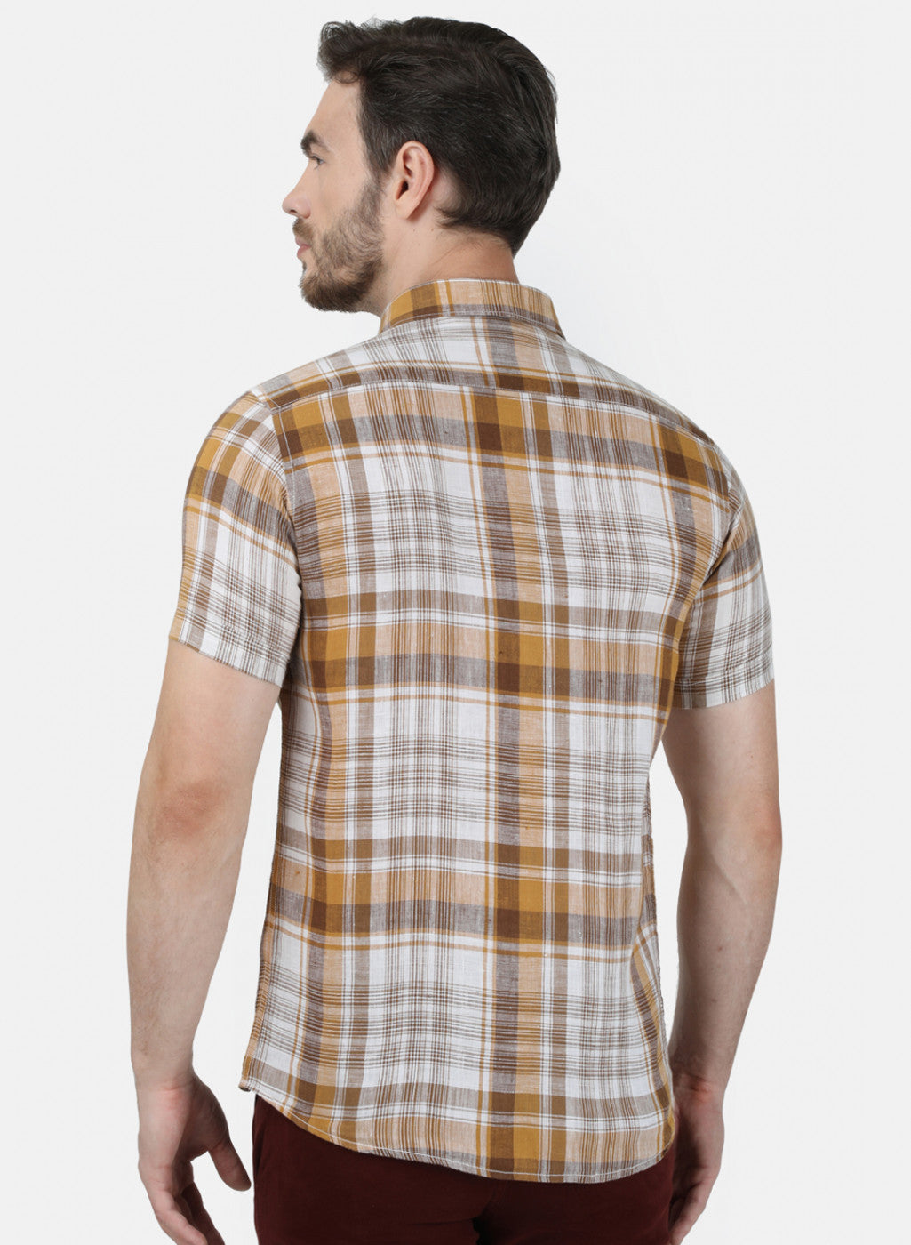 Mens Brown Check Linen Shirt