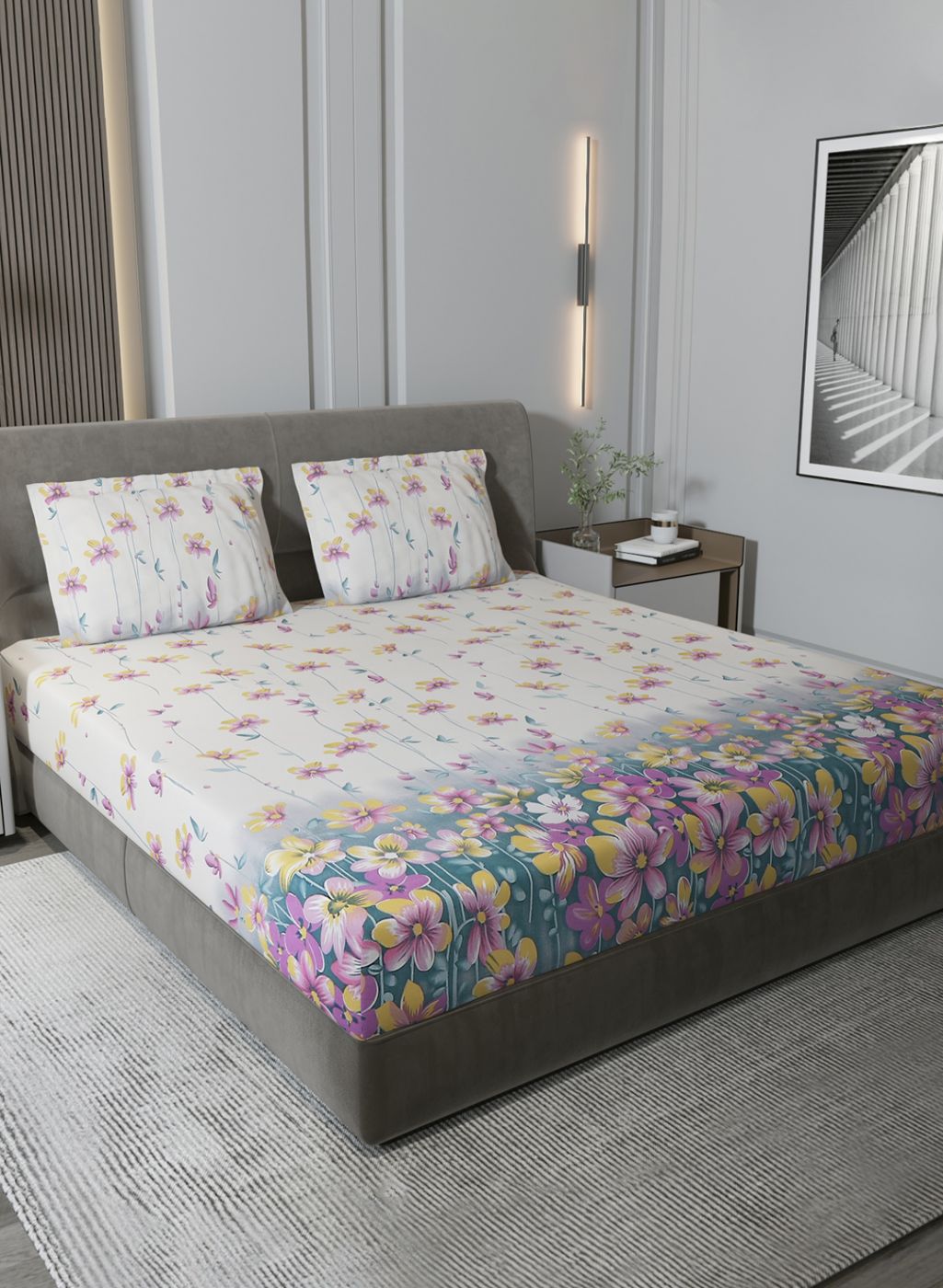 130 GSM Polyester Queen Bedsheet with 2 Pillow Covers