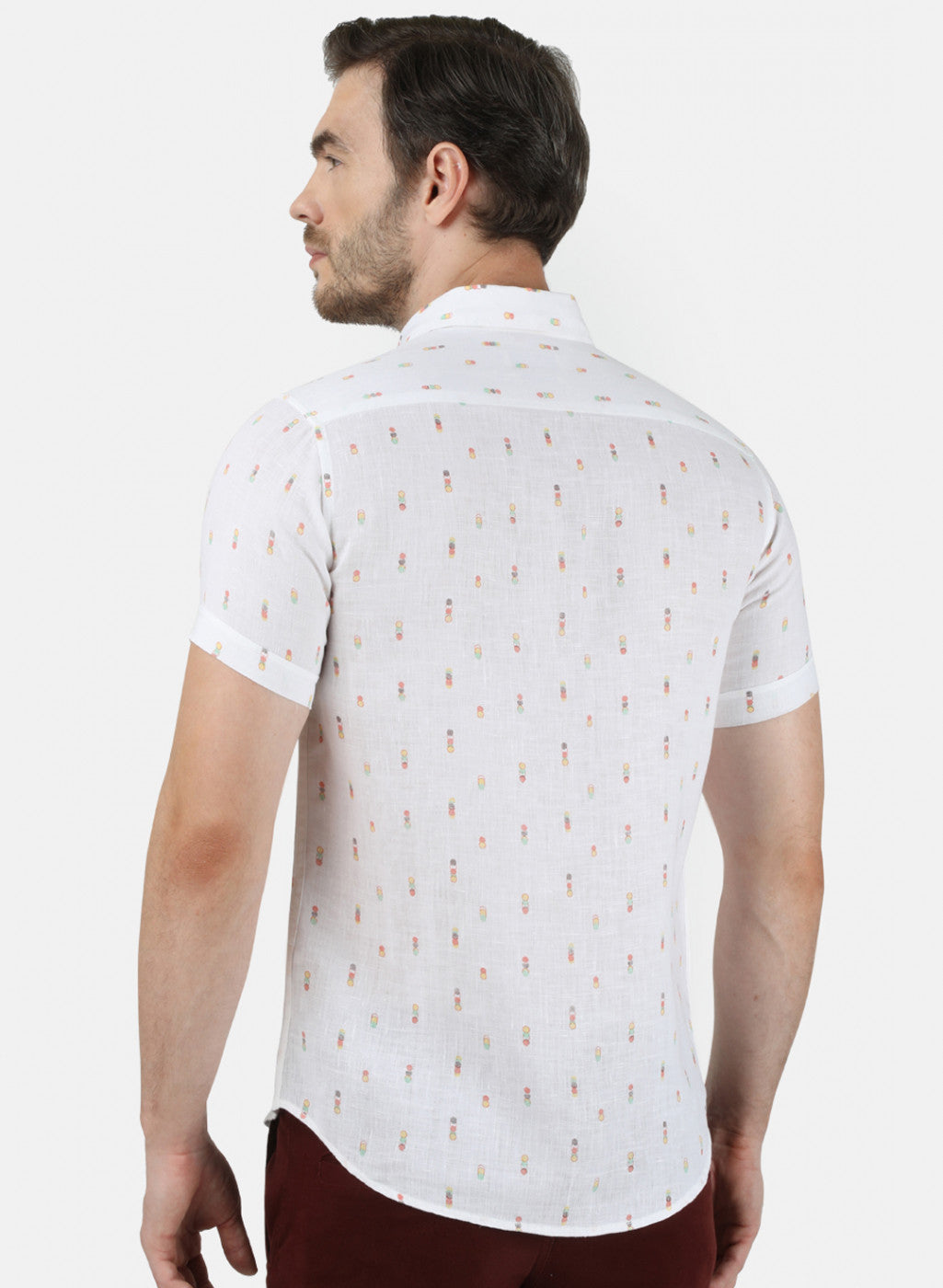 Mens White Printed Linen Shirt