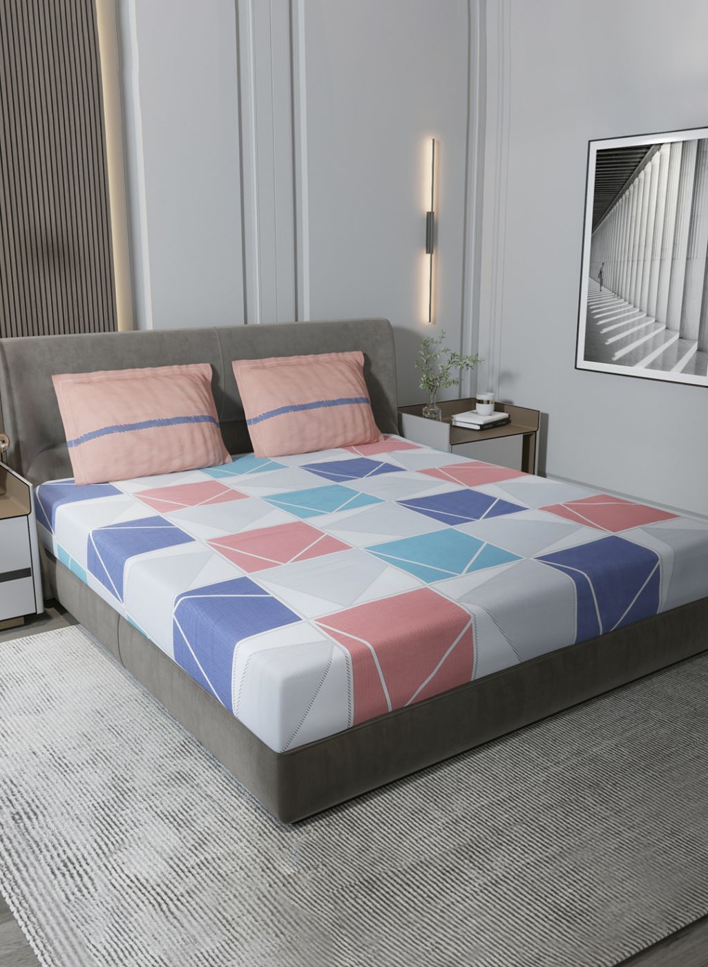 200TC Pure Cotton King Bedsheet with 2 Pillow Covers