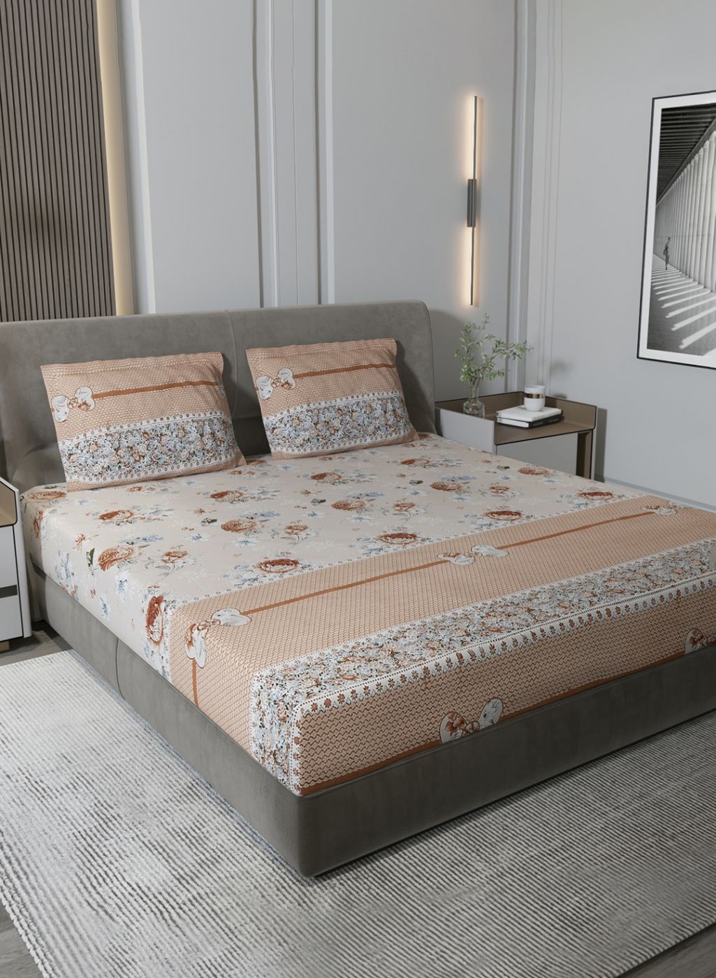 130 GSM Polyester Queen Bedsheet with 2 Pillow Covers