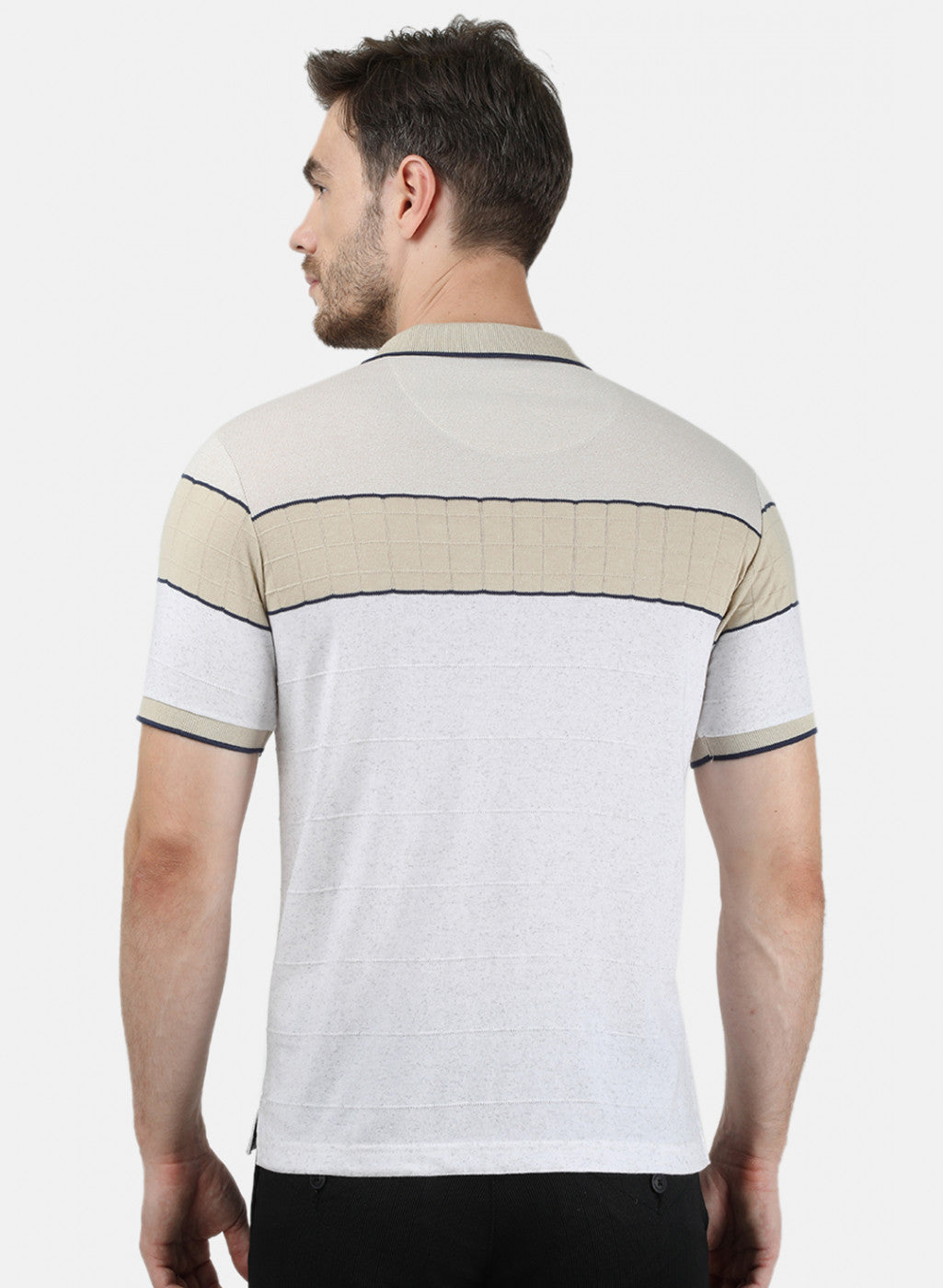 Mens Beige Stripe Collar T-Shirts