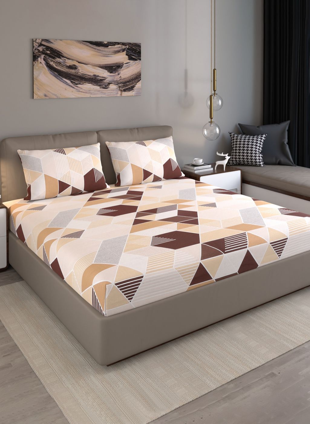 120TC Pure Cotton Queen Bedsheet with 2 Pillow Covers