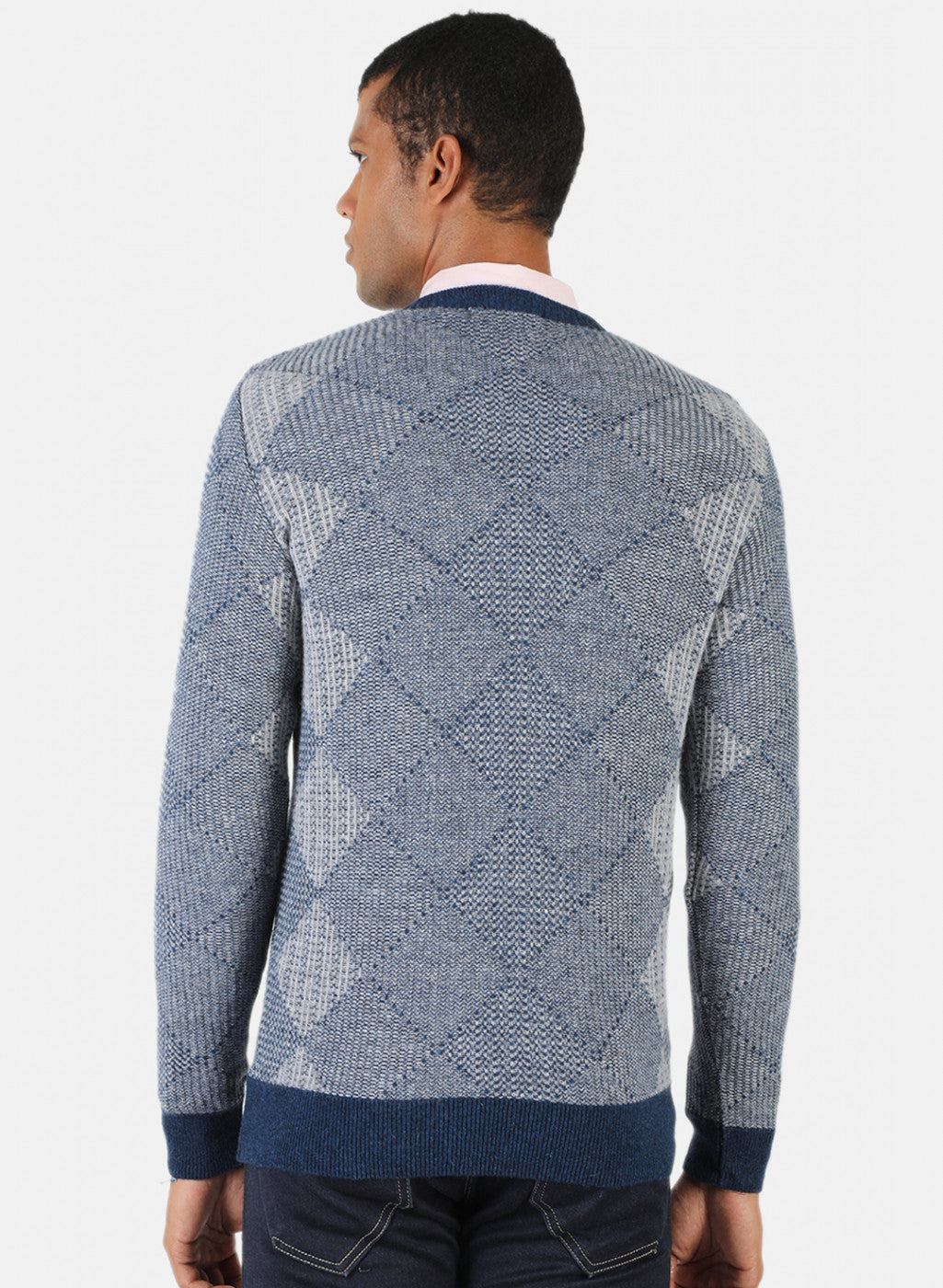 Men Blue & Grey Solid Pullover