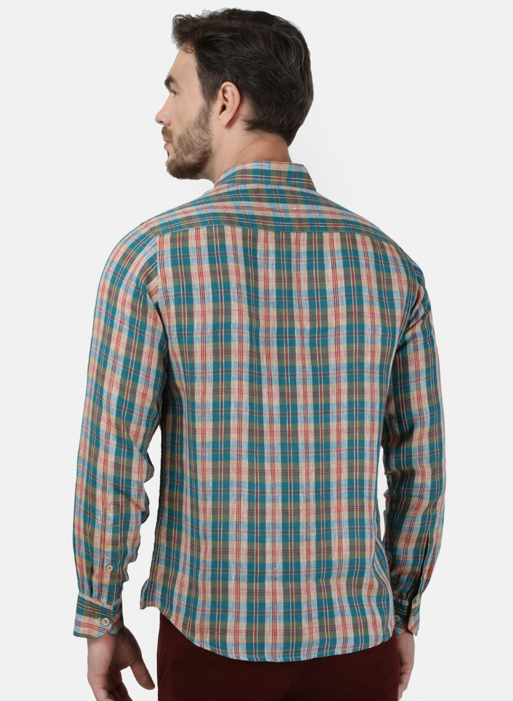 Mens Blue Check Linen Shirt