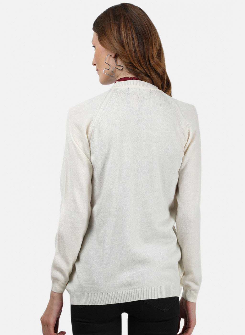 Women Off White Solid Cardigan