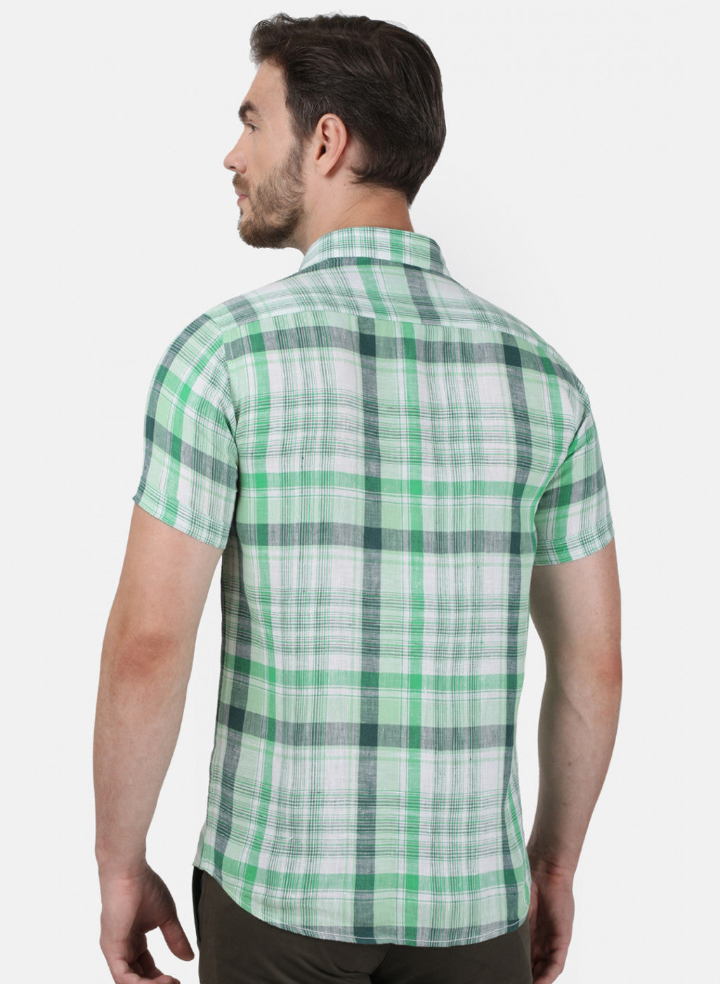 Mens Green Check Linen Shirt