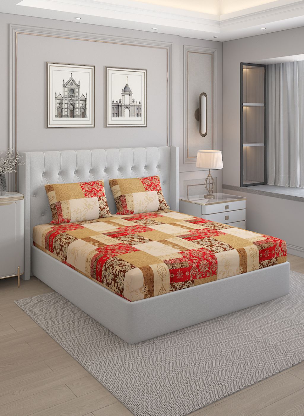 140TC Pure Cotton King Bedsheet with 2 Pillow Covers