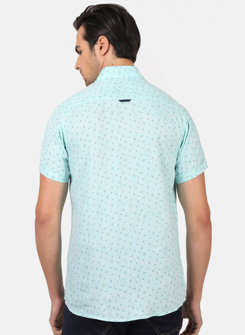 Men Green Printed Linen Shirt