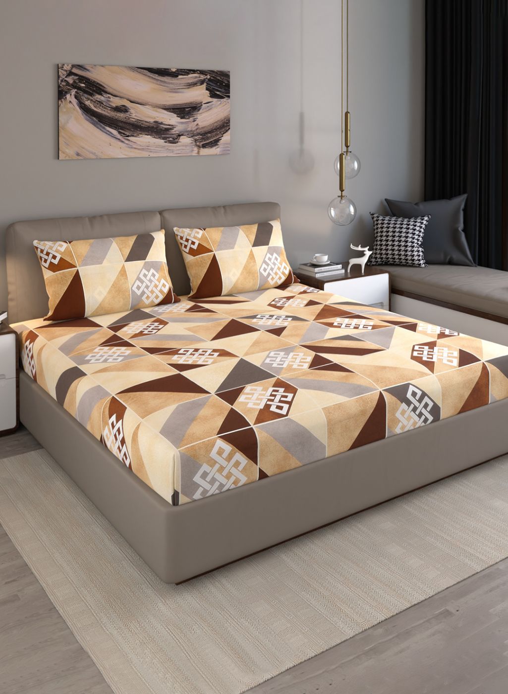 140TC Pure Cotton Queen Bedsheet with 2 Pillow Covers