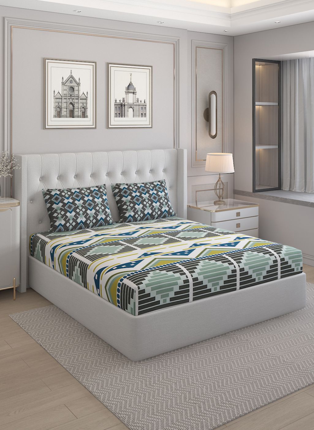 152TC Pure Cotton King Bedsheet with 2 Pillow Covers