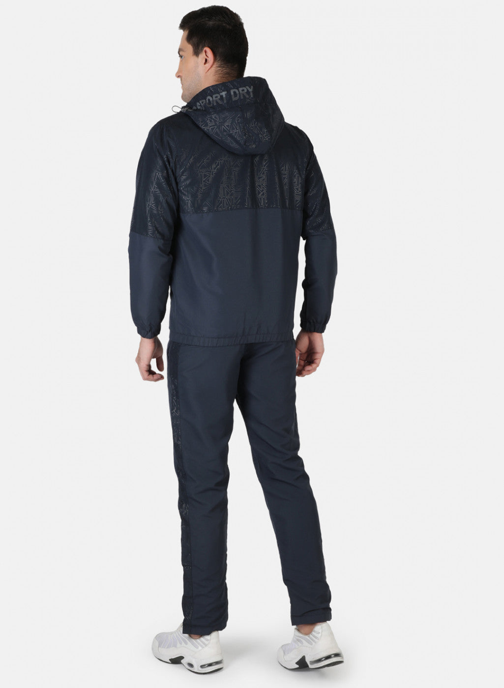 Men NAvy Blue Self Design Tracksuit