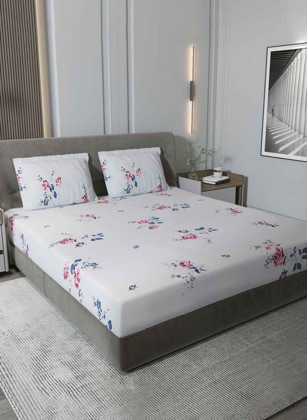 120TC Pure Cotton Queen Bedsheet with 2 Pillow Covers