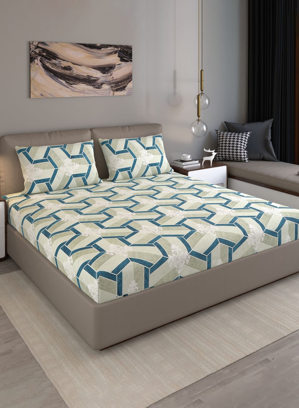 120TC Pure Cotton Queen Bedsheet with 2 Pillow Covers