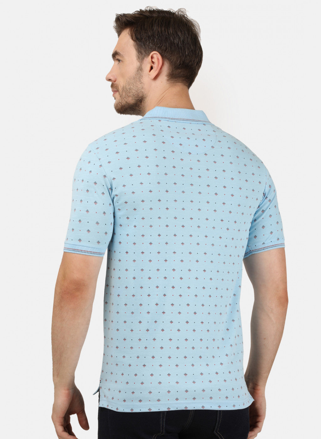 Mens Sky Blue Printed Collar T-Shirts