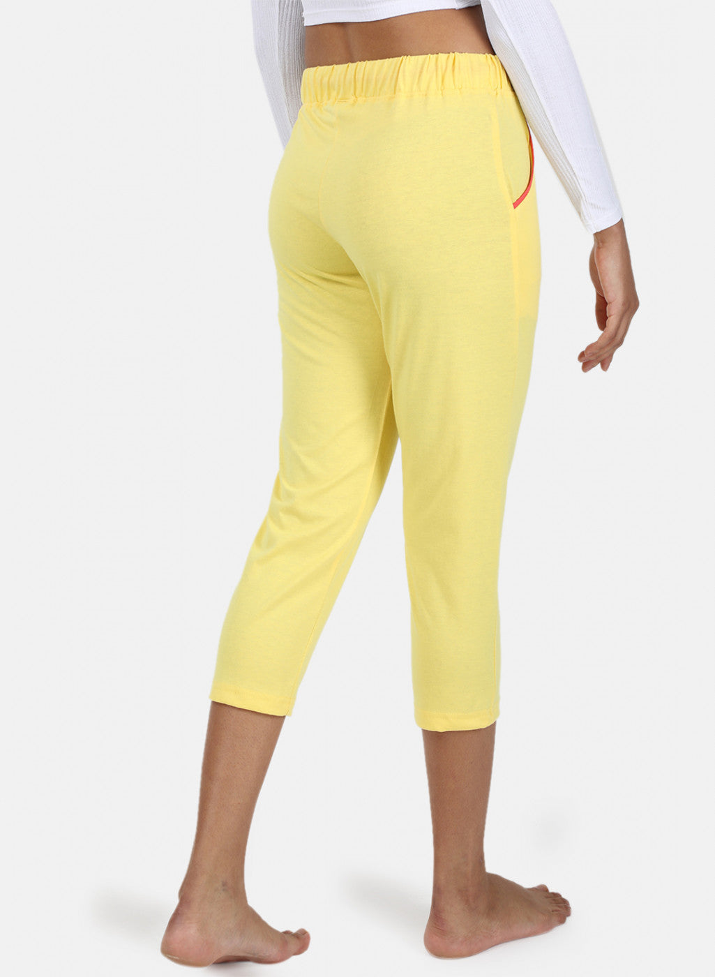 Womens Yellow Plain Capri