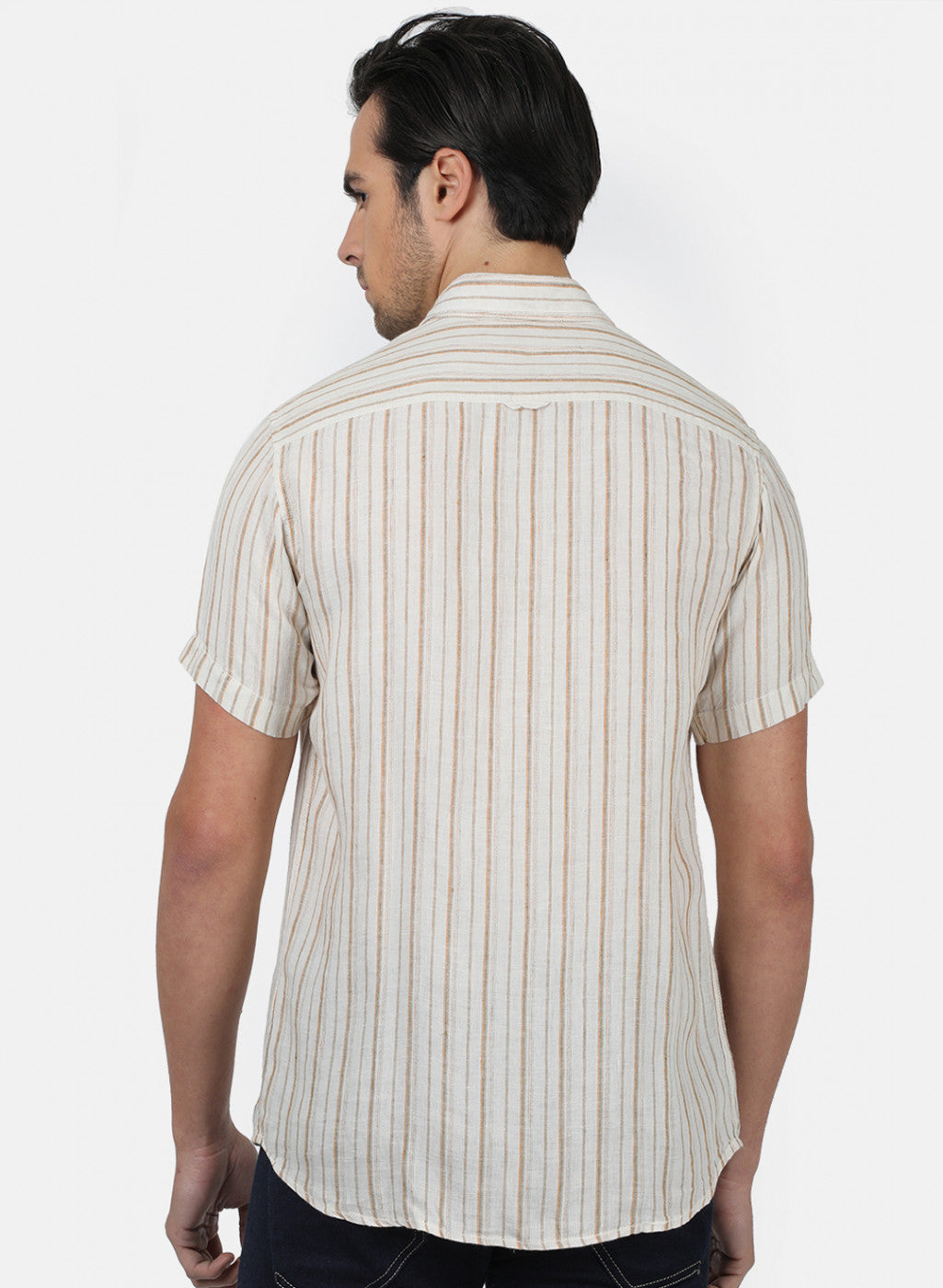 Men Brown Stripe Linen Shirt