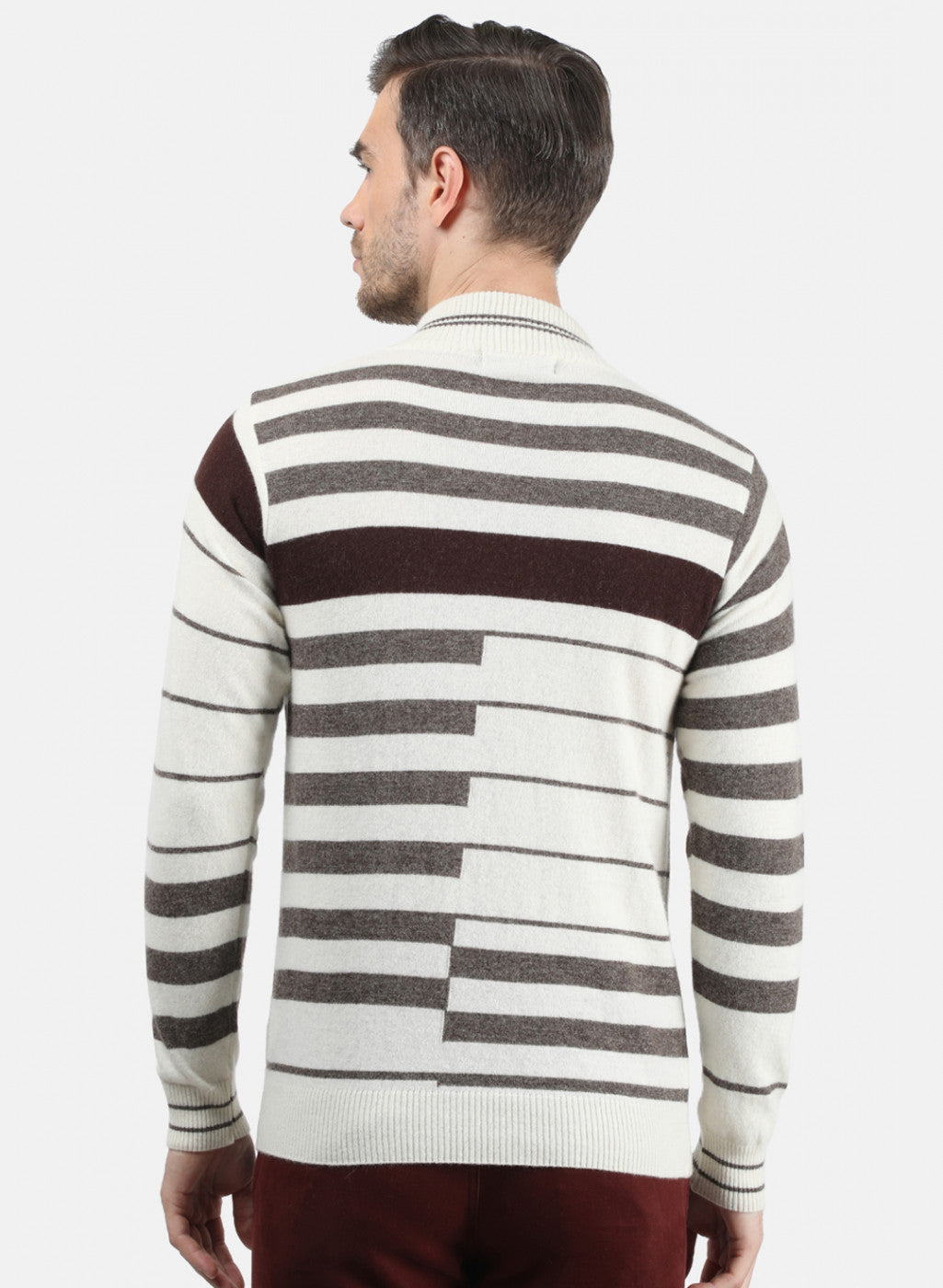 Men Off White & Brown Solid Pullover